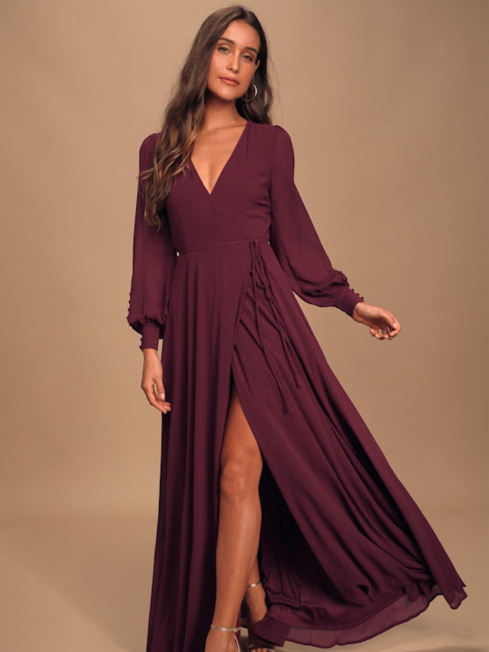 Lulus My Whole Heart Plum Long Sleeve Wrap Dress Purple - Size XS